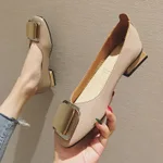 Women's Chunky Heel Shoes New Low Heel Shallow Mouth Square Toe - Khaki