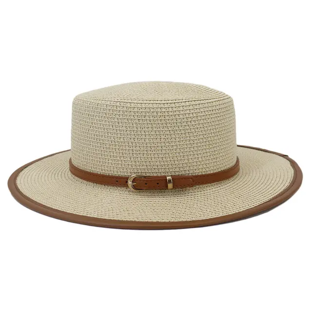 Belt Buckle PU Covered Sun Hat Ladies Protection Beige - Shop at LoveMi