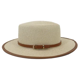 Belt Buckle PU Covered Sun Hat Ladies Protection - Beige