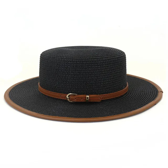 Belt Buckle PU Covered Sun Hat Ladies Protection - Black