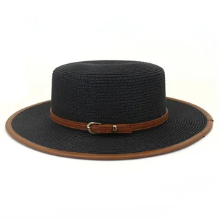 Belt Buckle PU Covered Sun Hat Ladies Protection - Black