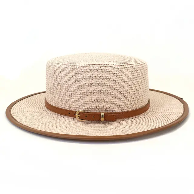 Belt Buckle PU Covered Sun Hat Ladies Protection Pink - Shop at LoveMi