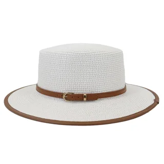 Belt Buckle PU Covered Sun Hat Ladies Protection - White