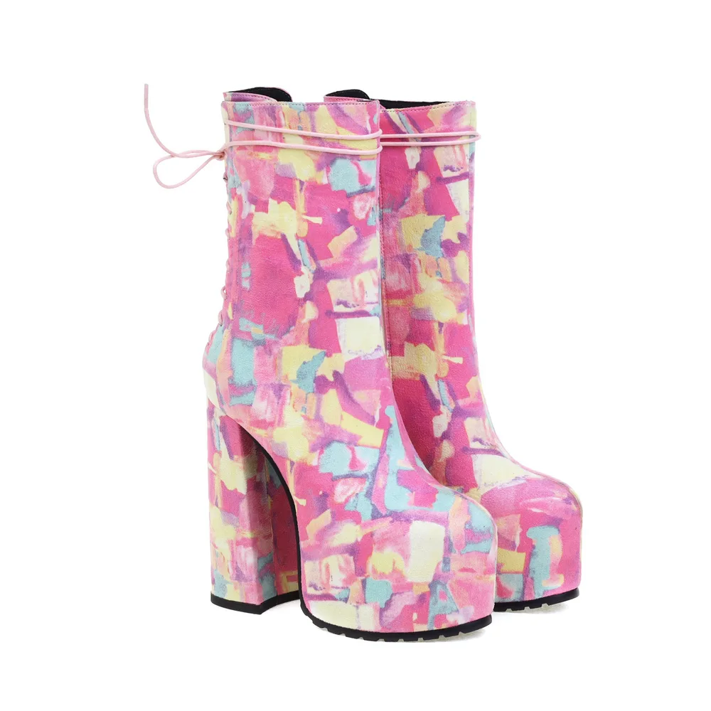 Round Toe Viscose Shoes Low Cut Faux Fur Fashion Boots Pink - Shop at LoveMi