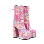 Round Toe Viscose Shoes Low Cut Faux Fur Fashion Boots - Pink