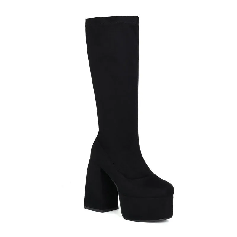 Platform Platform Thick Sole High Boots Elastic Thin Skinny Long Black - Shop at LoveMi