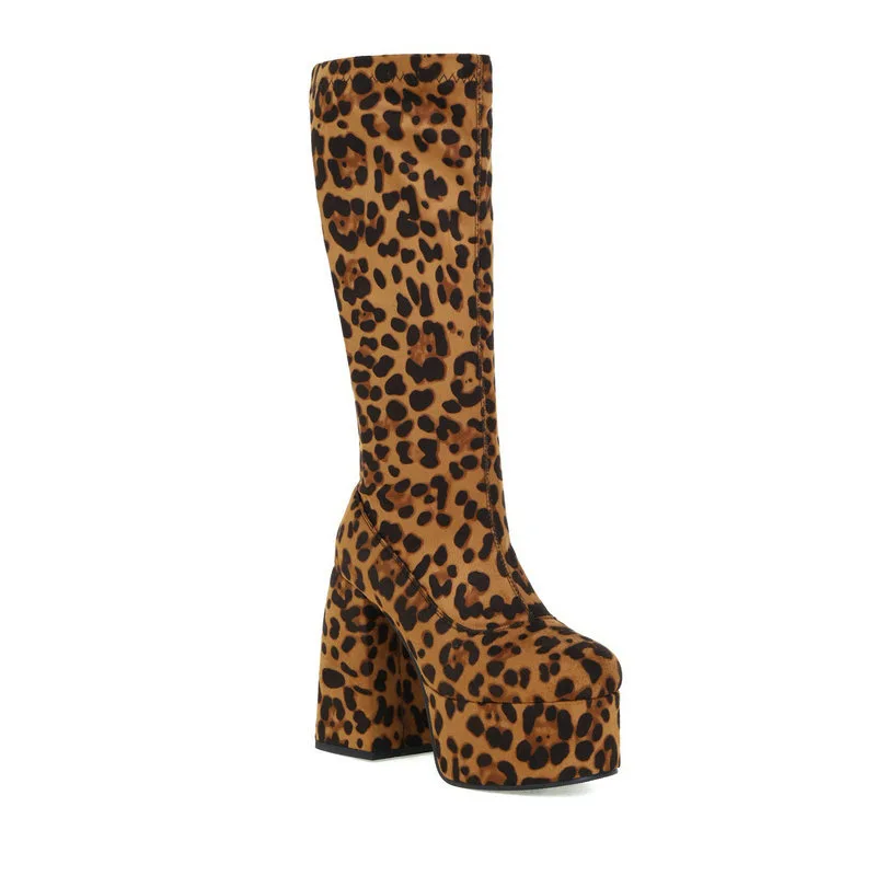 Platform Platform Thick Sole High Boots Elastic Thin Skinny Long Leopard - Shop at LoveMi