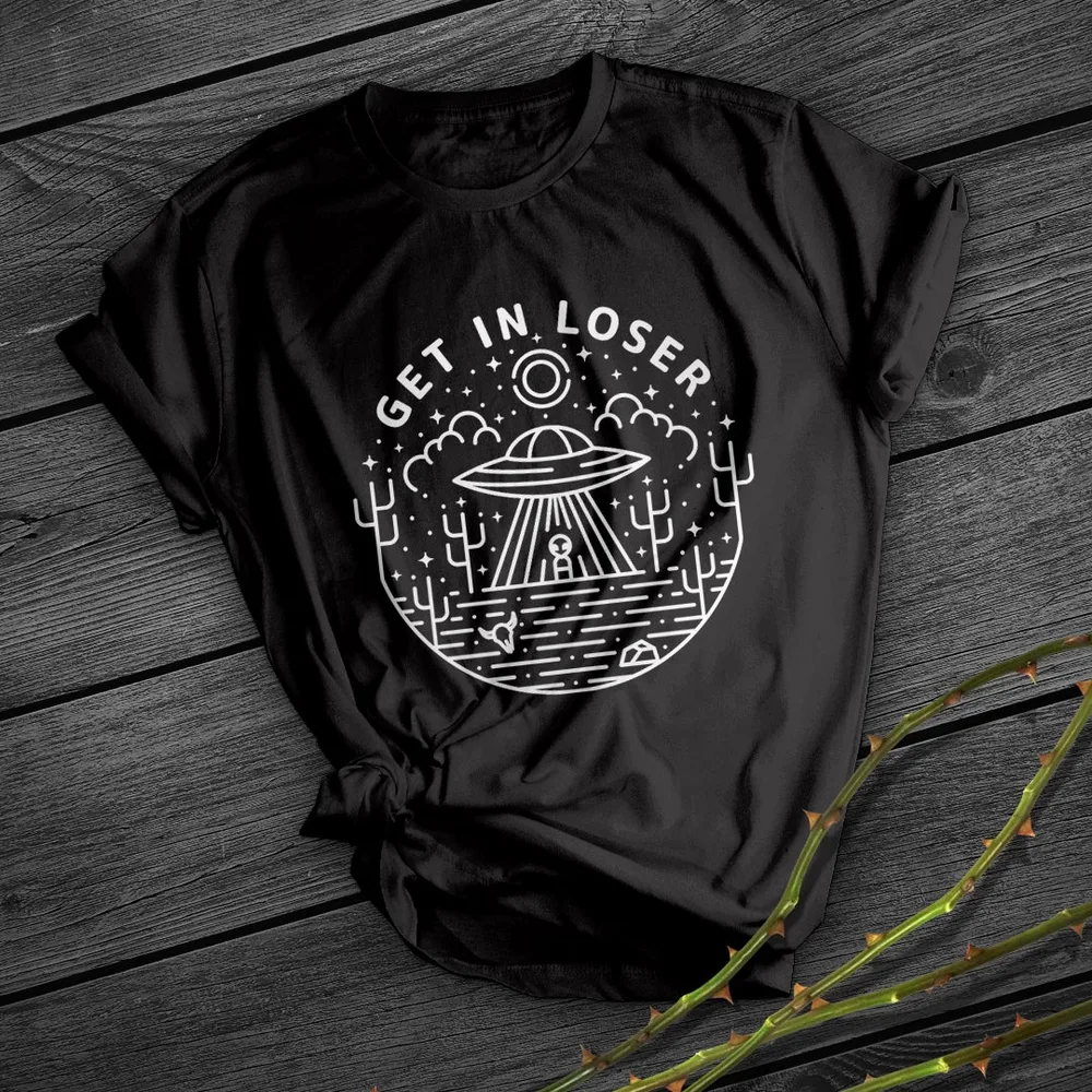 UFO Print Short Shirt Team Uniform European And American Fabrics Black - Shop at LoveMi