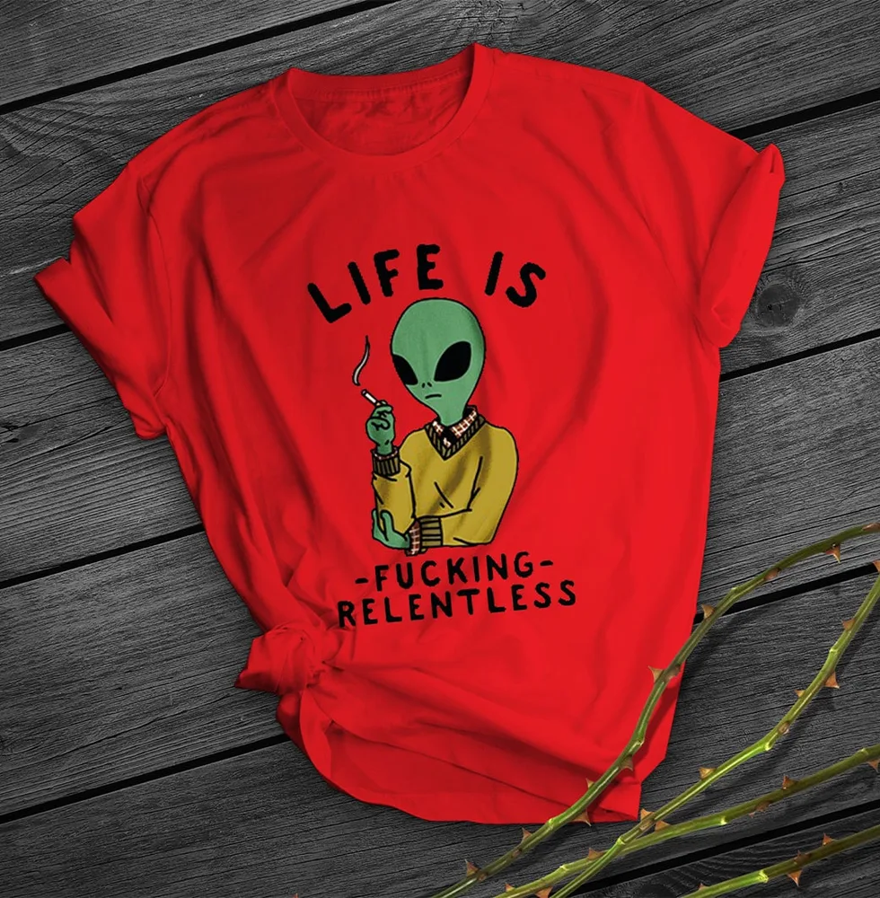 Alien Print Short Shirt Team Uniform European And American Fabrics Red - Shop at LoveMi