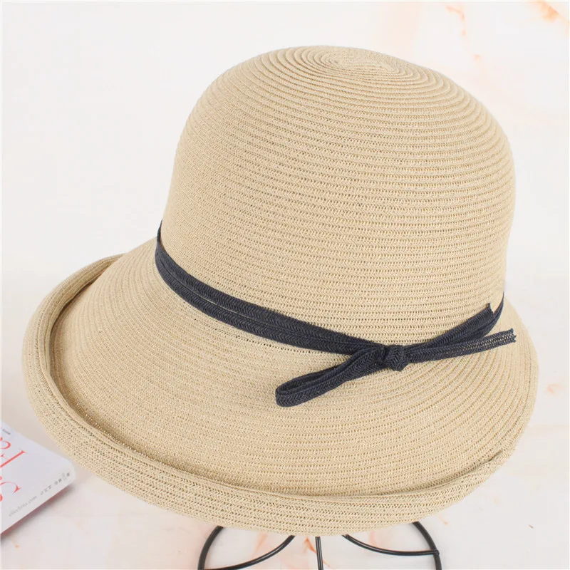 Simple Curled Bow Sunshade Hat - Beige