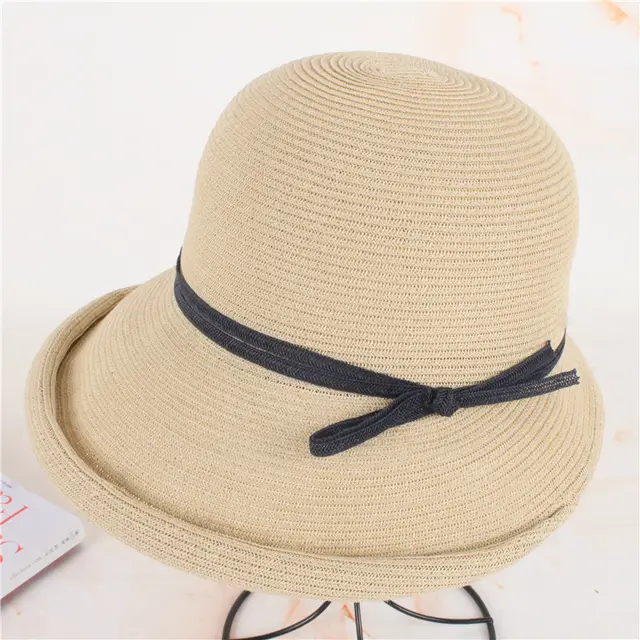 Simple Curled Bow Sunshade Hat - Beige