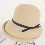 Simple Curled Bow Sunshade Hat - Beige