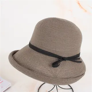 Simple Curled Bow Sunshade Hat - Grey