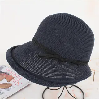 Simple Curled Bow Sunshade Hat - Navy Blue