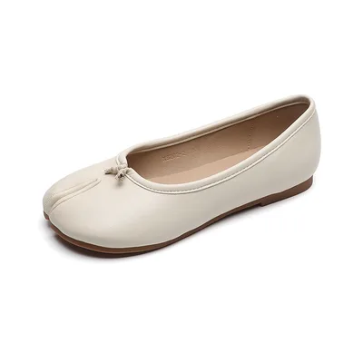 Women's French Mary Jane Split Toe Flat Shoes Beige - Shop at LoveMi