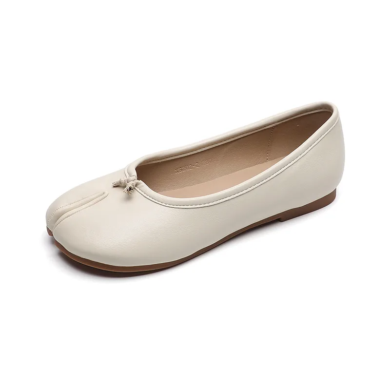 Women's French Mary Jane Split Toe Flat Shoes Beige - Shop at LoveMi