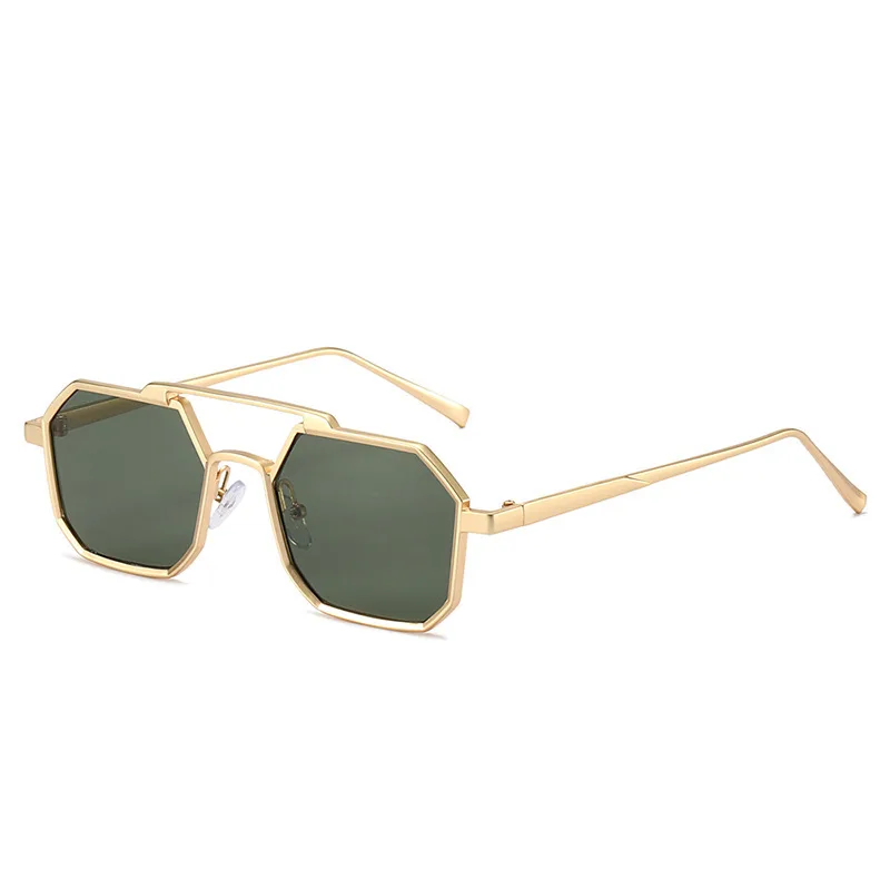 Top Bar Geometric Frame Fashion Glasses - Gold Frame Dark Green Sheet