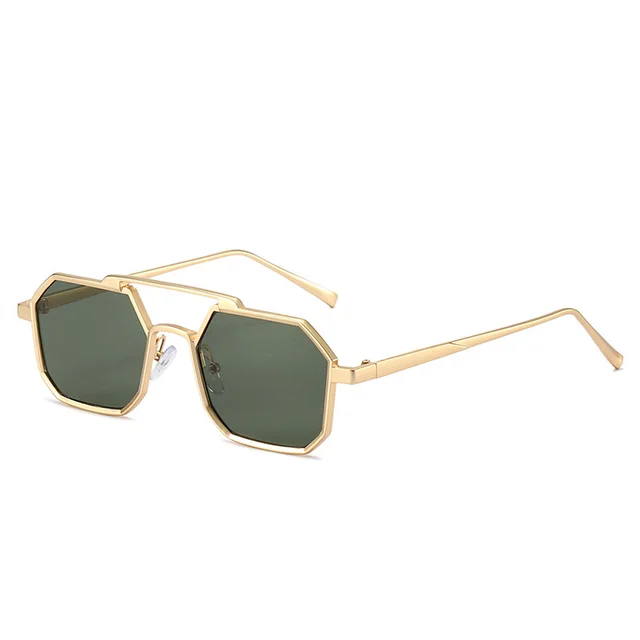 Top Bar Geometric Frame Fashion Glasses - Gold Frame Dark Green Sheet