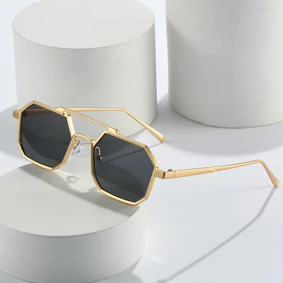 Top Bar Geometric Frame Fashion Glasses Gold Frame Grey Sheet - Shop at LoveMi