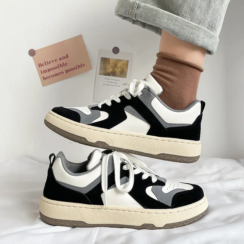 Student Casual All-match Niche Sneakers With Thick Soles - Black - View 1