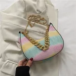 Casual Fashion Contrast Chain Tote Bag - Pink