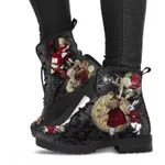 Gothic Print Vegan Leather Combat Boots - Red