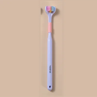 Three sided Macaron Soft Bristle Toothbrush Care Safety Toothbrush Teeth Deep Cleaning Portable Travel Blue - Shop at LoveMi