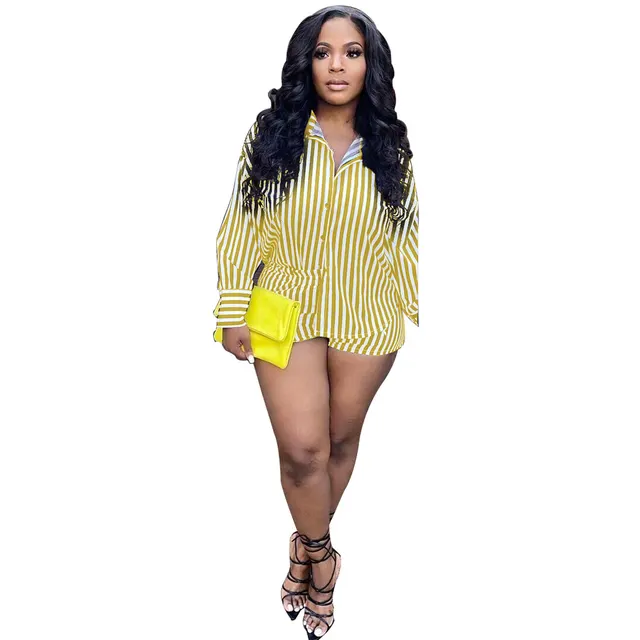 Women's Fashion Nightclub Sexy Cardigan Loose Striped Temperament Commute Shirt Long sleeve Suit Yellow - Shop at LoveMi