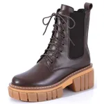 Round Toe High Heeled Leather Platform Retro Martin Ankle Boots - Brown