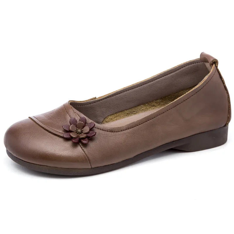 Comfortable Vintage Leather Women's Flat Heel Casual Shoes Brown - Shop at LoveMi