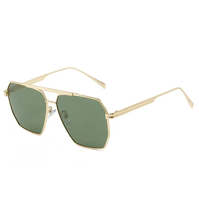 Women's Fashion Double Bridge Polarized Glasses Gold Frame Dark Green Sheet - Shop at LoveMi