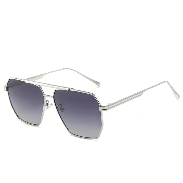Women's Fashion Double Bridge Polarized Glasses Silver Frame Double Gray Sheet - Shop at LoveMi