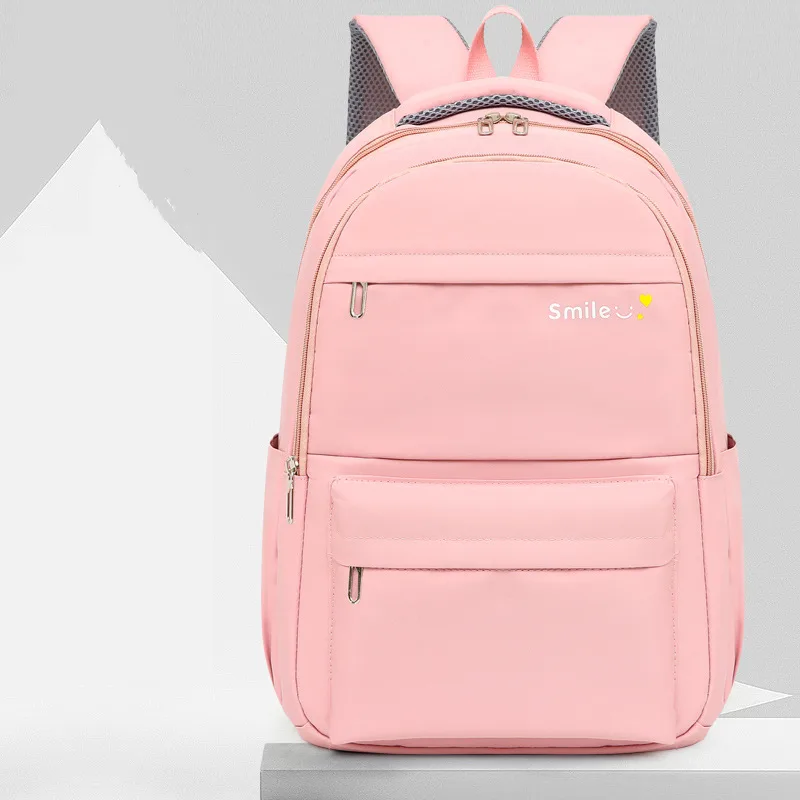 Simple Solid Color Student Schoolbag 15.6 Inch Travel Backpack Pink - Shop at LoveMi