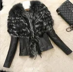 Faux Fur Slim Fit PU Leather Fluffy coat - Peacock Color-6Xl