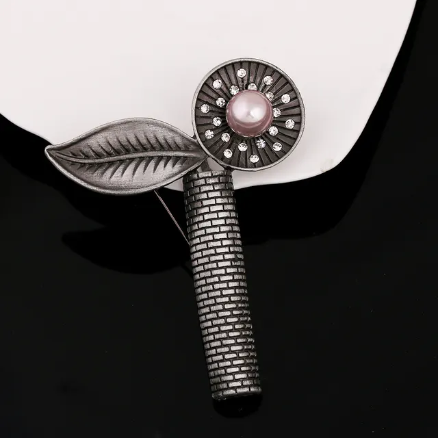 Men's Vintage Leaf Pearl Diamond Brooch Purple - Shop at LoveMi