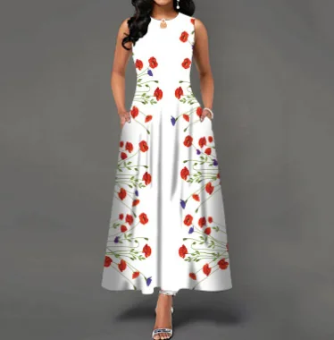 Black and White Color Block Floral Print Maxi Dress Wx23 - Shop at LoveMi