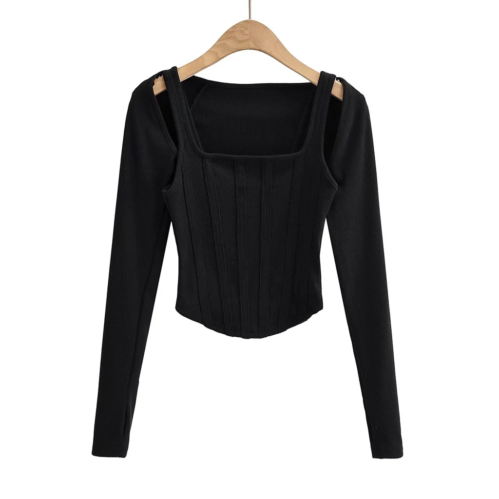 Corset Slim Navel Sling Two Piece Trendy Top - Black
