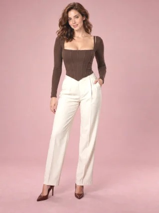 Corset Slim Navel Sling Two Piece Trendy Top - Coffee