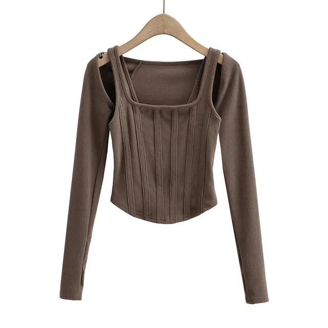 Corset Slim Navel Sling Two Piece Trendy Top Coffee - Shop at LoveMi