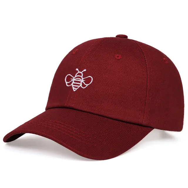 Cartoon Bee Embroidered Baseball Sun Hat Wine Red - Shop at LoveMi