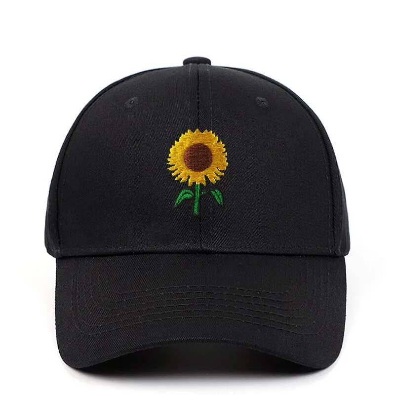 Sunflower Embroidered Baseball Casual Hat Black - Shop at LoveMi
