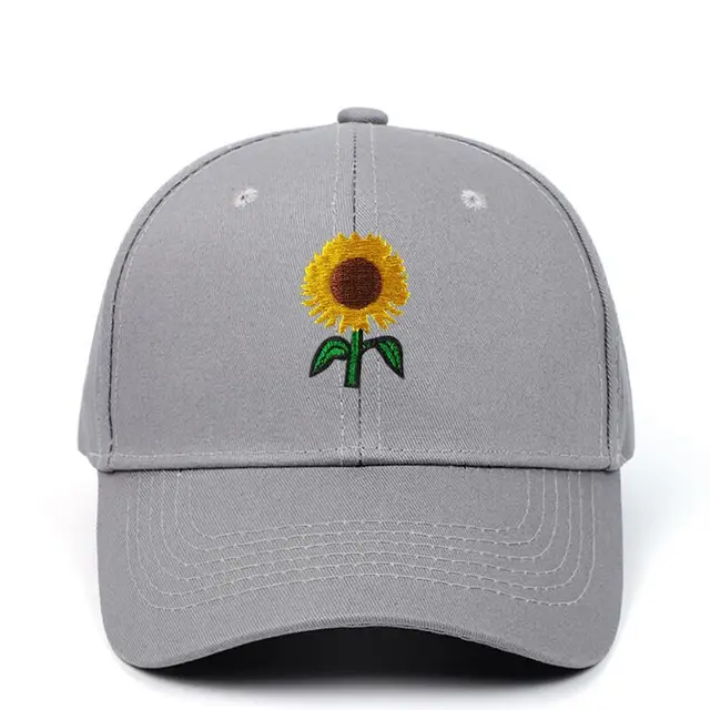 Sunflower Embroidered Baseball Casual Hat Grey - Shop at LoveMi