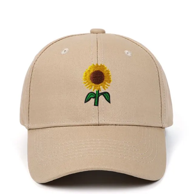 Sunflower Embroidered Baseball Casual Hat Khaki - Shop at LoveMi