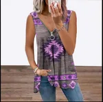 Women's Geometric Vest Abstract Print V-Neck Casual Top - Qfwx10210-M