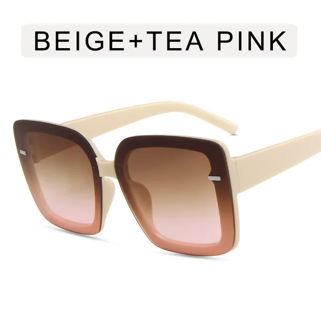 Women's Fashion Large Frame Square Rice Nail Sunglasses Beige Tea Pink - Shop at LoveMi