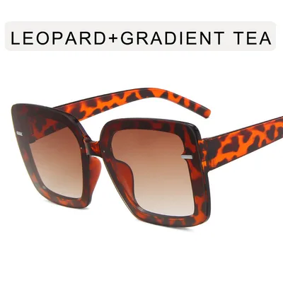 Women's Fashion Large Frame Square Rice Nail Sunglasses Leopard Gradient Tea - Shop at LoveMi