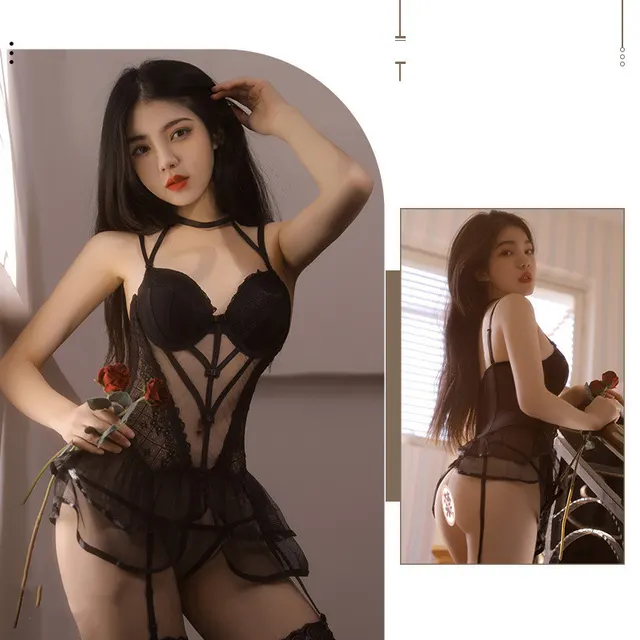 Underwire Gathering Perspective Mesh Lace Vest Set Black - Shop at LoveMi