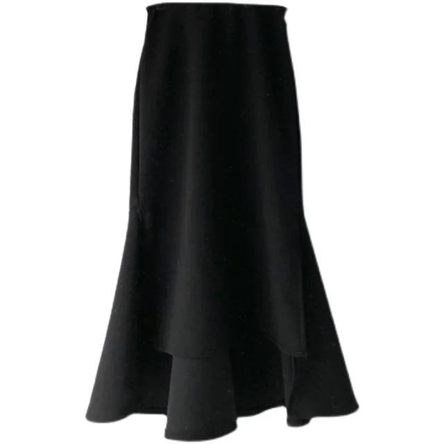 Women's New Retro High Waist Slit Irregular Ruffle Skirt Black - Shop at LoveMi
