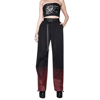 Women's Fashion Printed Contrast Casual Pants - Red