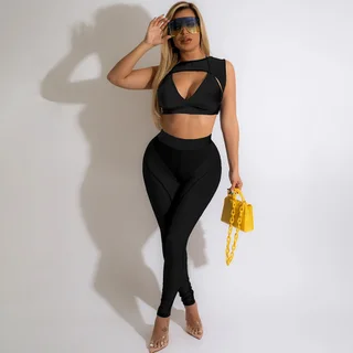Women's Fashion Skinny Stitching Solid Color Leggings Trousers - Black